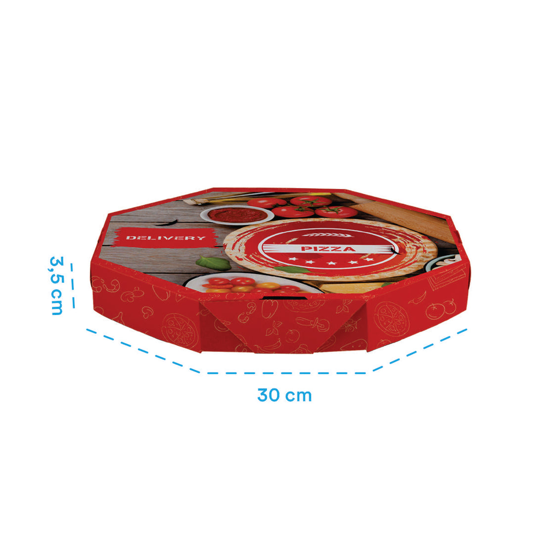 Caixa de Pizza Italianinha com Fundo Branco Octogonal 30cm - PCT 50un
