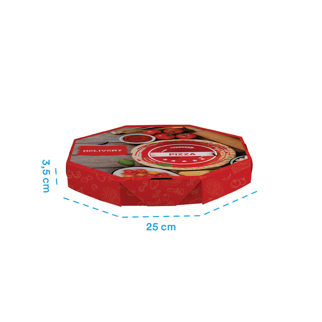 Caixa de Pizza Italianinha com Fundo Branco Octogonal 25cm - PCT 50un