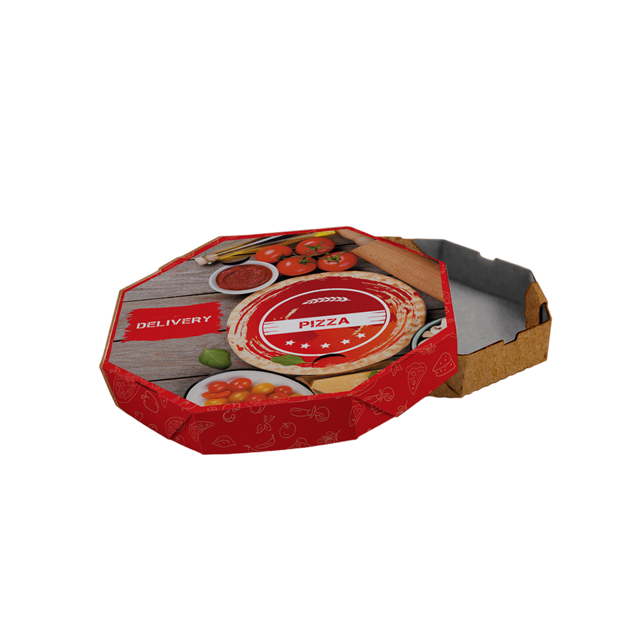 Caixa de Pizza Italianinha com Fundo Laminado Octogonal 35cm - PCT 50un