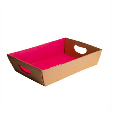 Cesta de Presente Contraplacada Kraft Interno Rosa G - PCT 10un