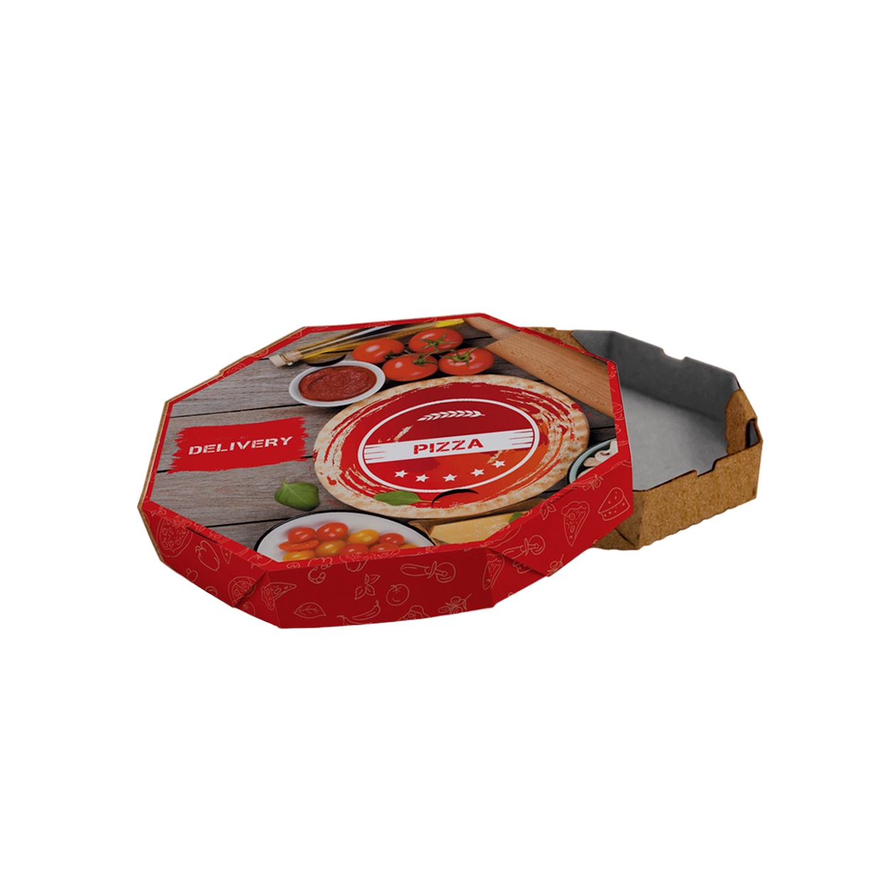 Caixa de Pizza Italianinha com Fundo Laminado Octagonal 35cm
