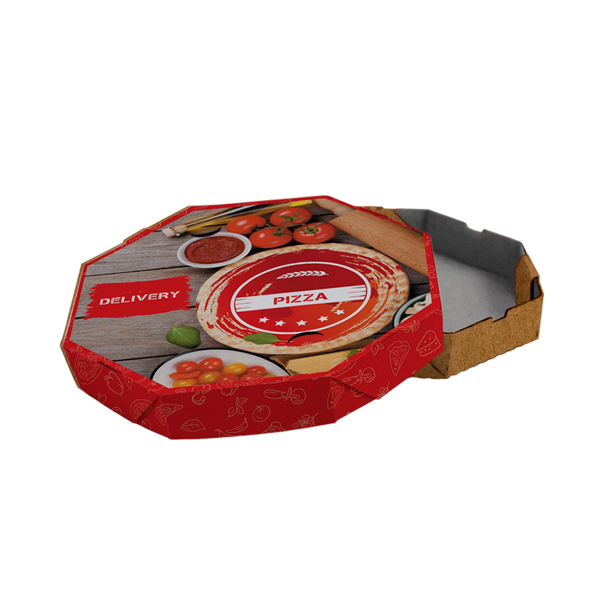 Caixa de Pizza Italianinha com Fundo Laminado Octagonal 40cm