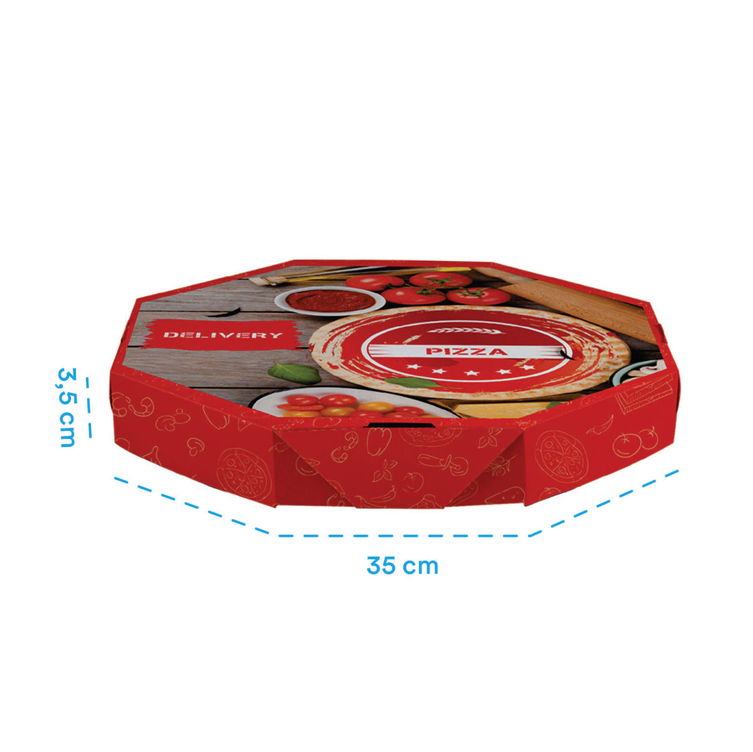 Caixa de Pizza Italianinha com Fundo Branco Octagonal 35cm
