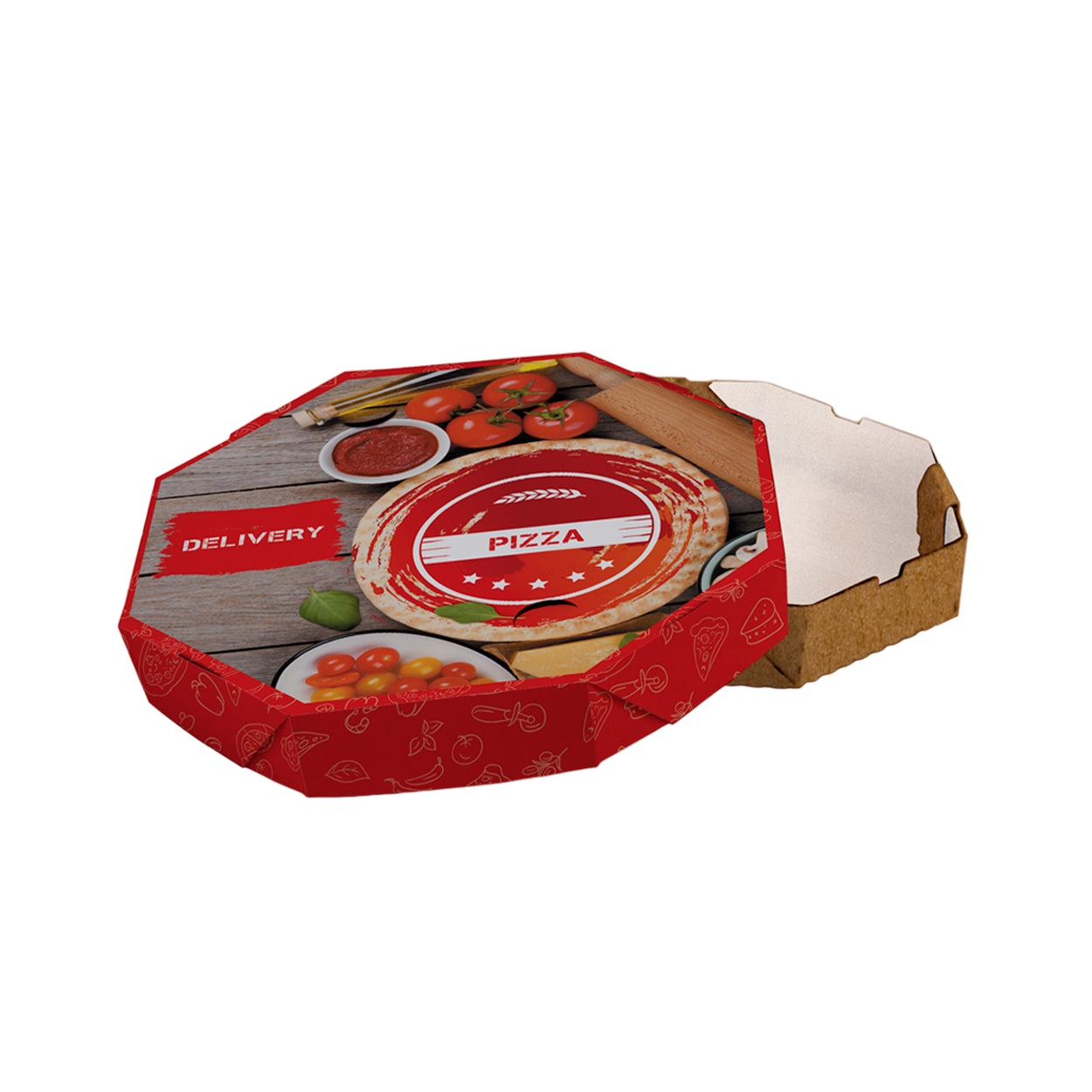 Caixa de Pizza Italianinha com Fundo Branco Octagonal Contraplacada 40cm