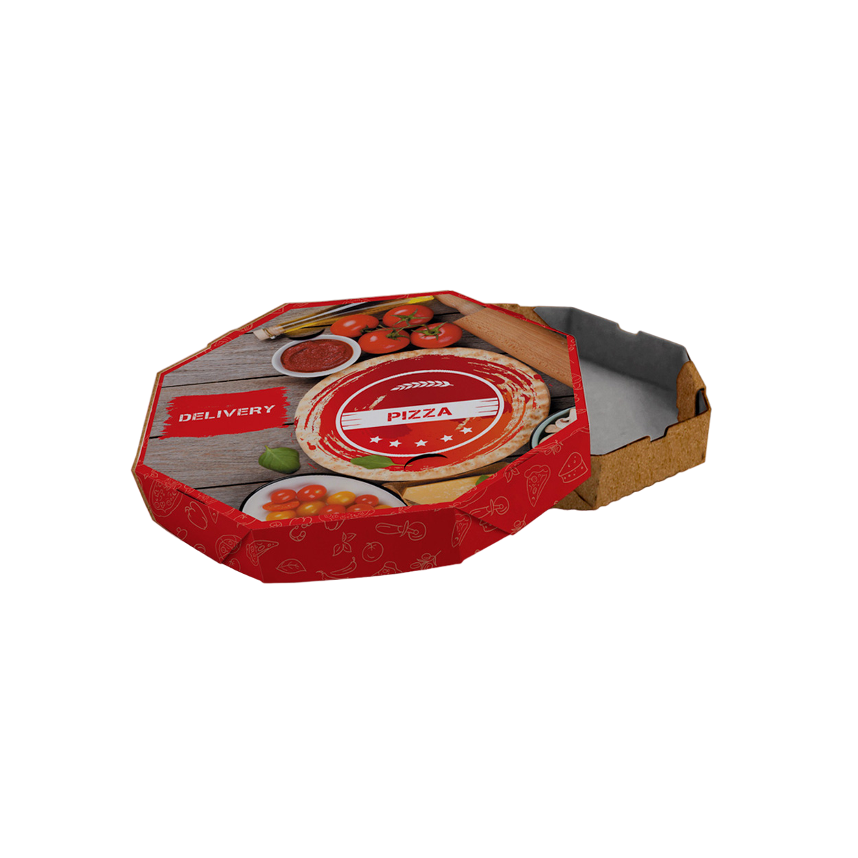 Caixa de Pizza Italianinha com Fundo Laminado Octagonal 30cm