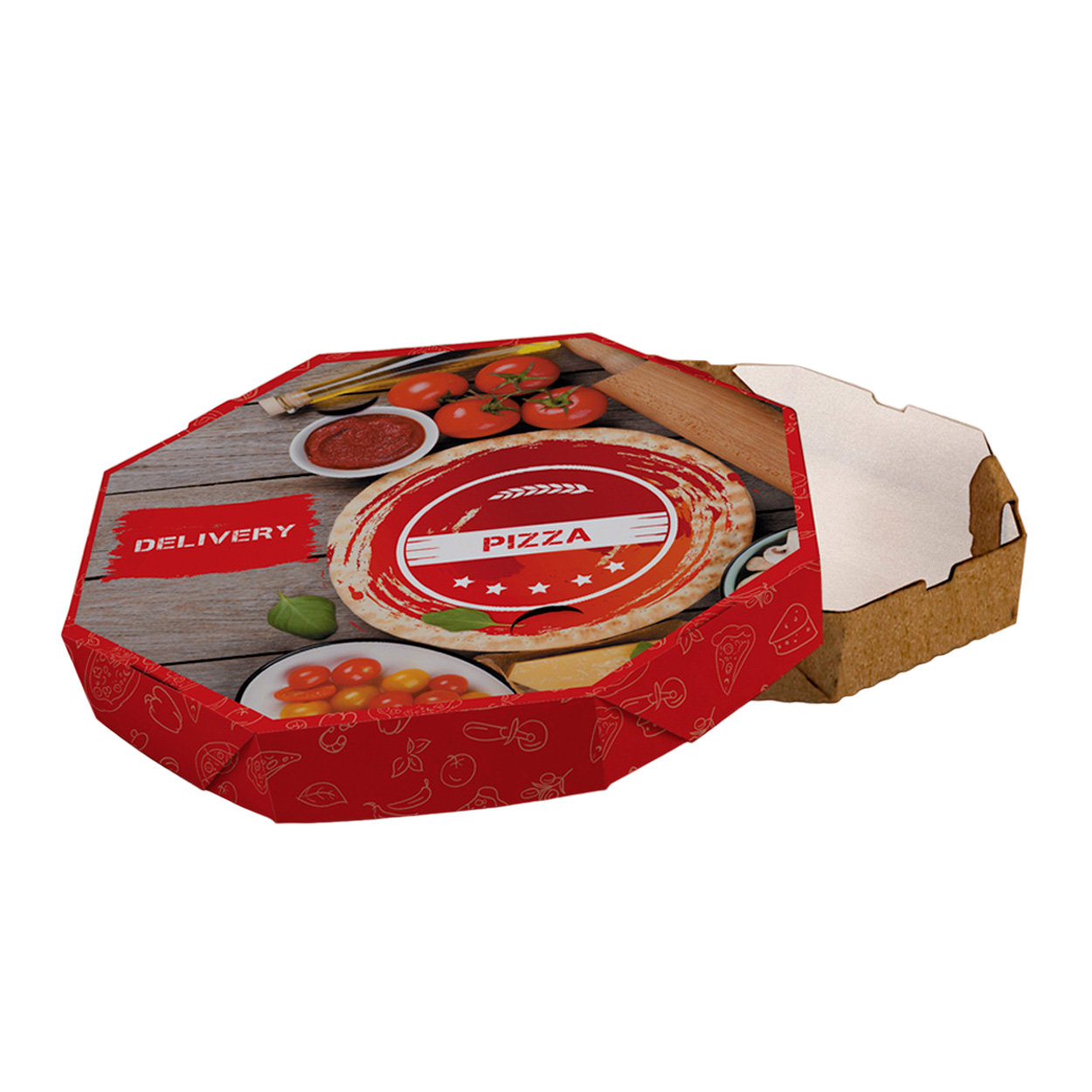 Caixa de Pizza Italianinha com Fundo Branco Octagonal Contraplacada 45cm