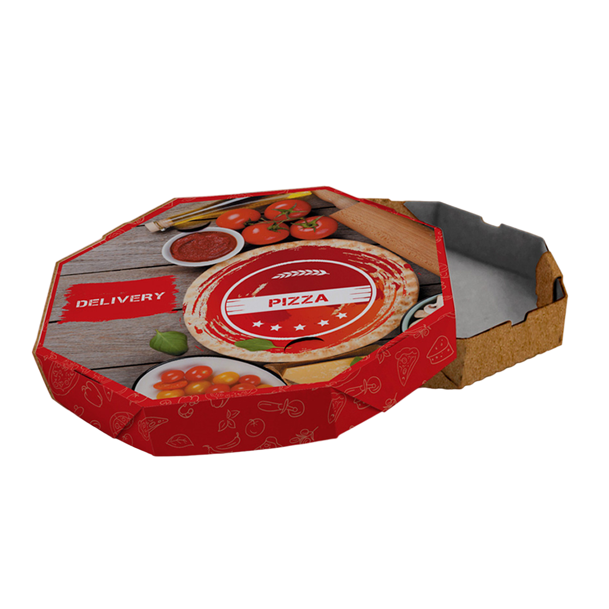 Caixa de Pizza Italianinha com Fundo Laminado Octagonal 45cm