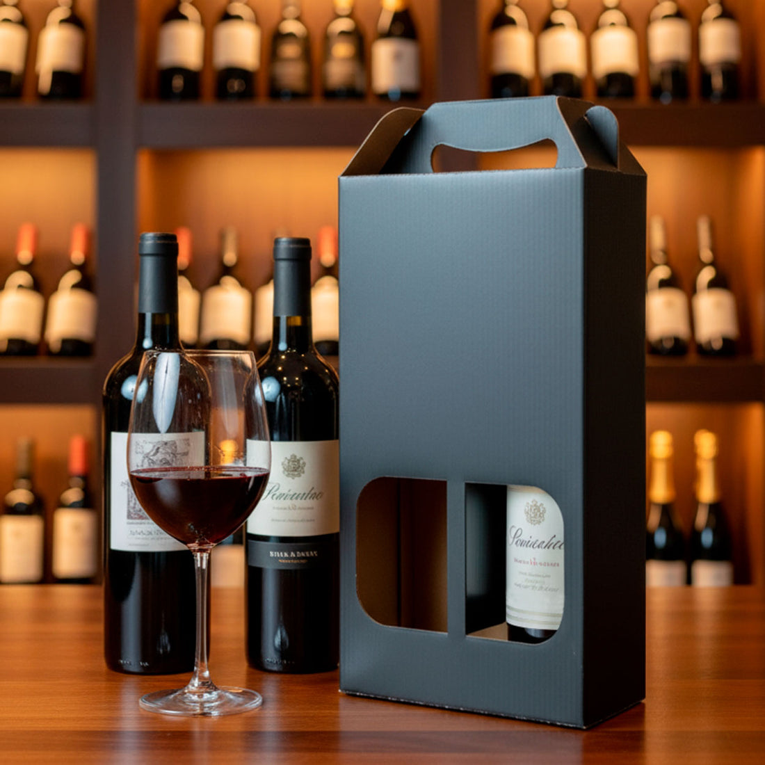 Caixa Para Vinho Com Visor Black - PCT 10un