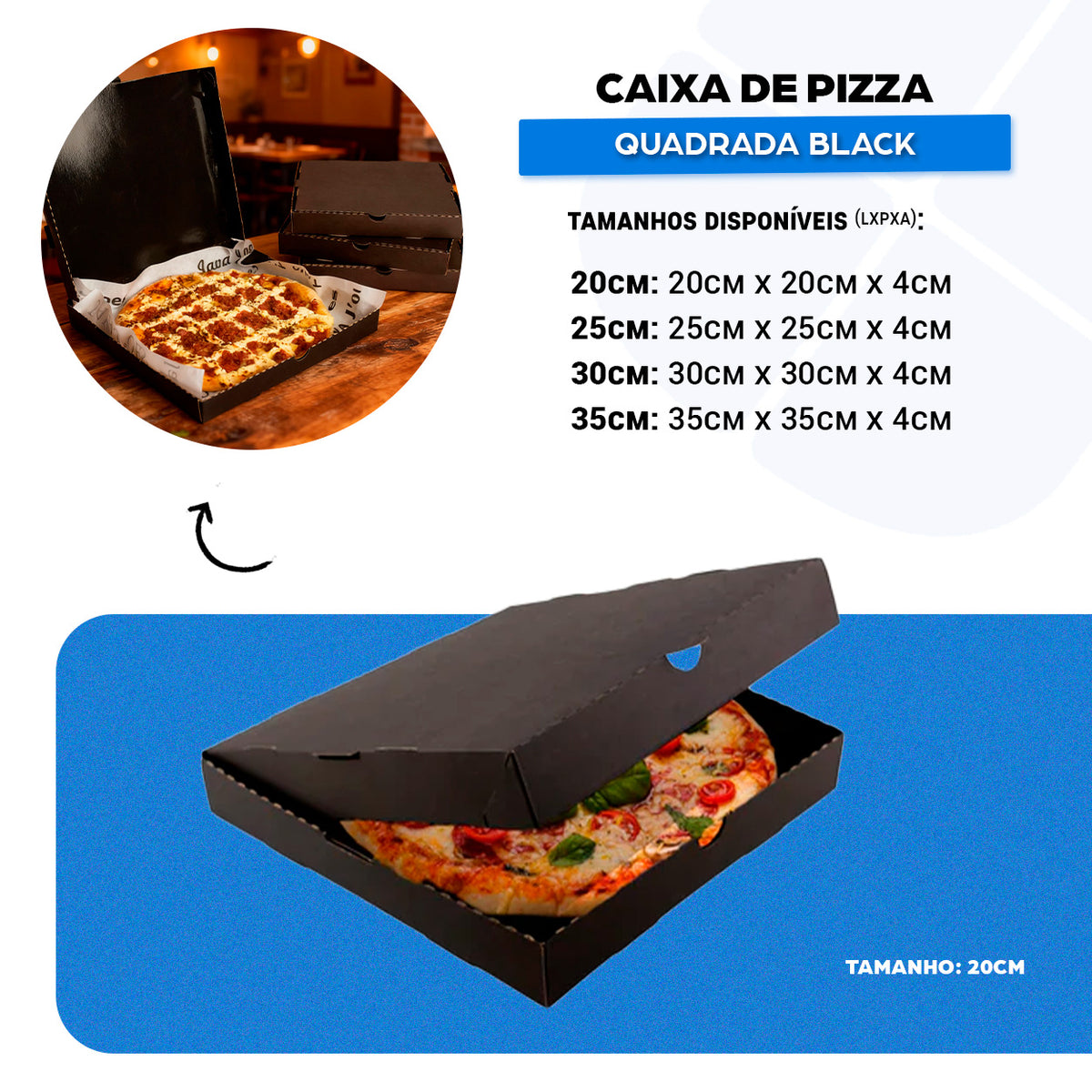 Caixa de Pizza Quadrada Black 20cm - PCT 50un