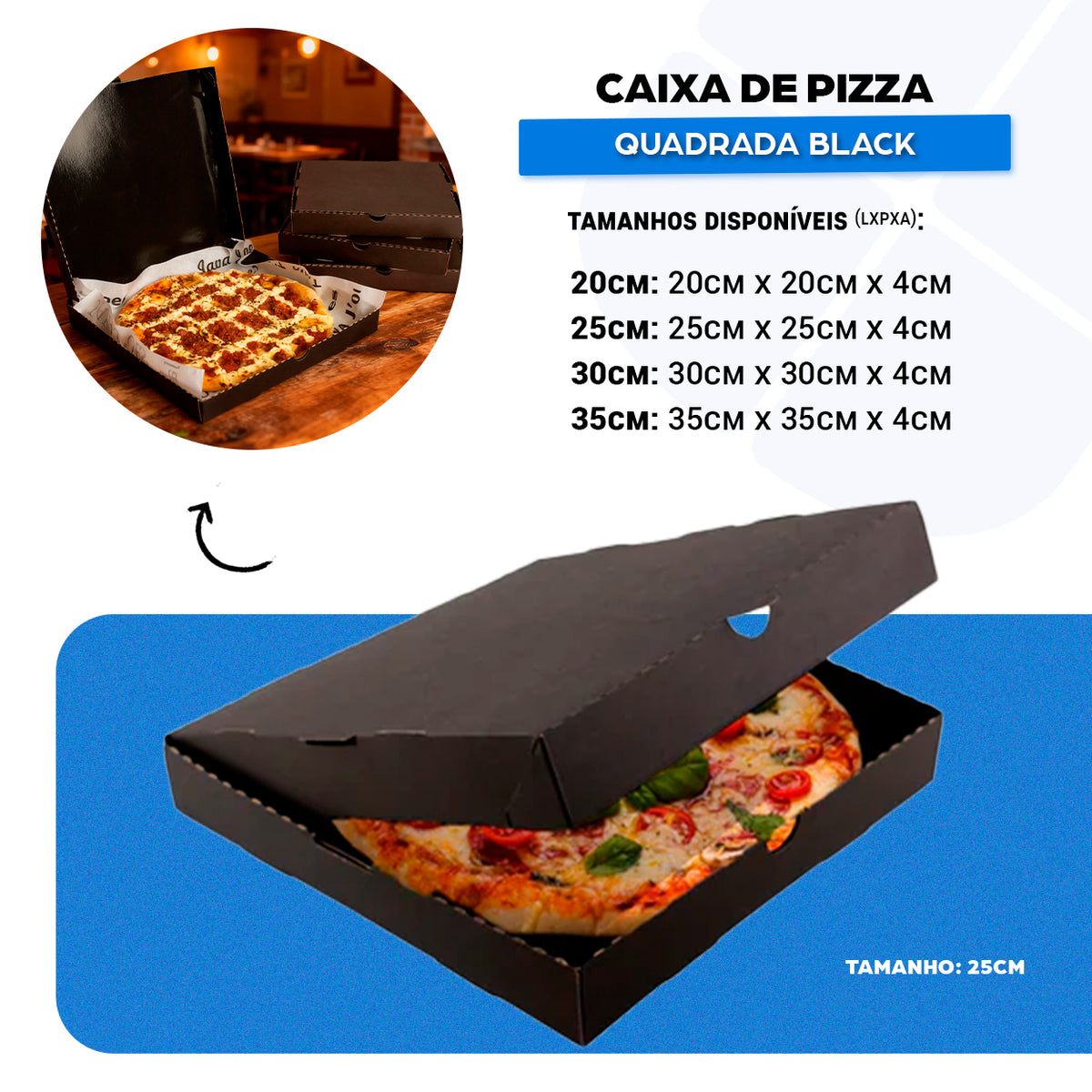 Caixa de Pizza Quadrada Black 25cm - PCT 50un