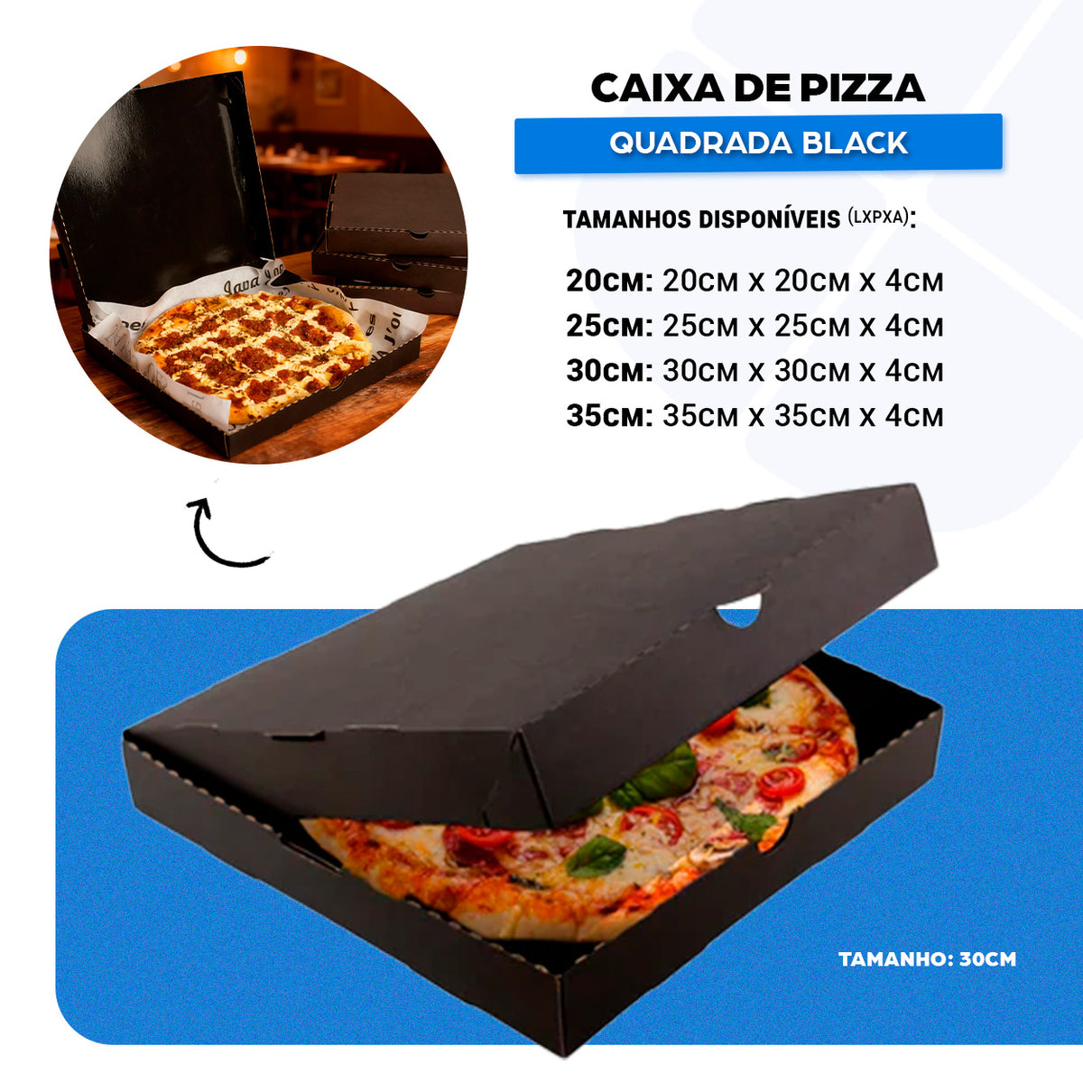 Caixa de Pizza Quadrada Black 30cm - PCT 50un
