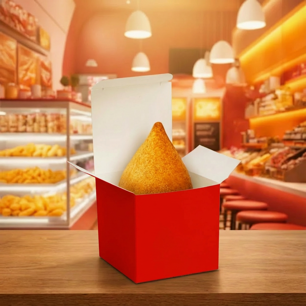 Caixa Para Coxinha Vermelha + Papel Barreira - PCT 50un