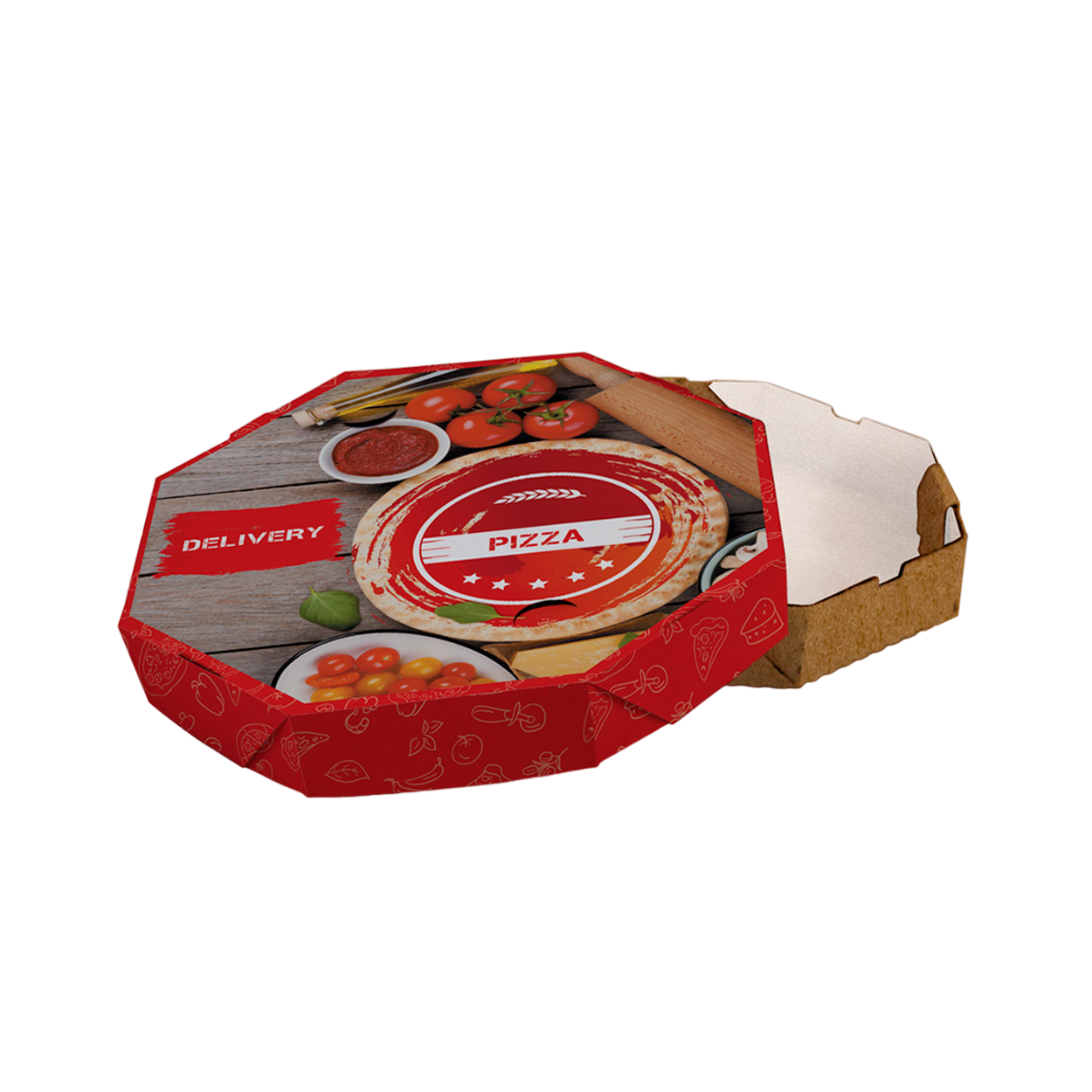 Caixa de Pizza Italianinha com Fundo Branco Octogonal 40cm - PCT 50un