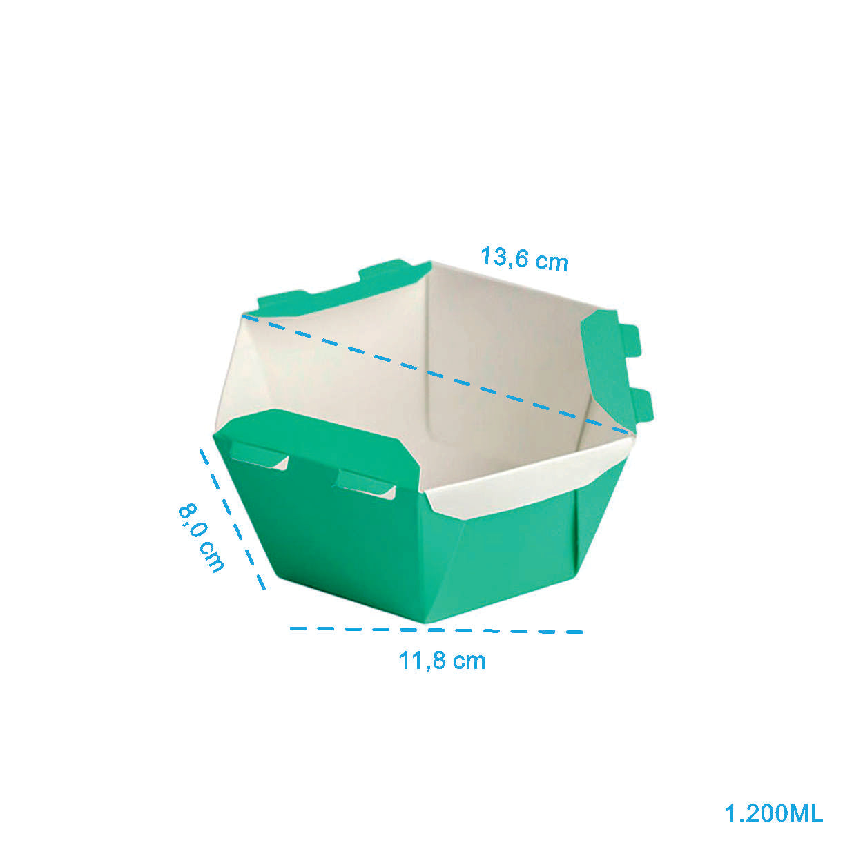 Caixa Para Poke Refeição Verde Turquesa 1200ml - PCT 50un