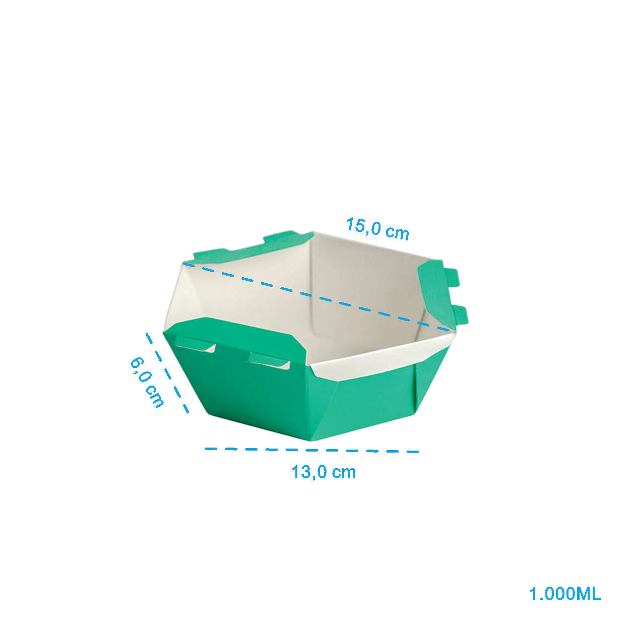 Caixa Para Poke Refeição Verde Turquesa 1000ml - PCT 50un