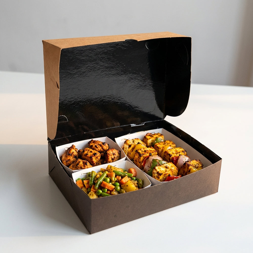 Box Refeição Black Kraft 1600ml com 3 Divisórias - PCT 50un