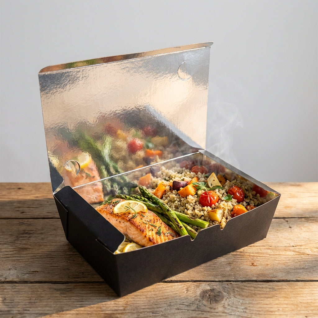 Box Antivazamento Refeição Black Fundo Prata 750ml - PCT 50un