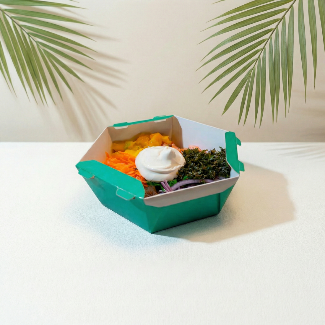 Caixa Para Poke Refeição Verde Turquesa 1000ml - PCT 50un
