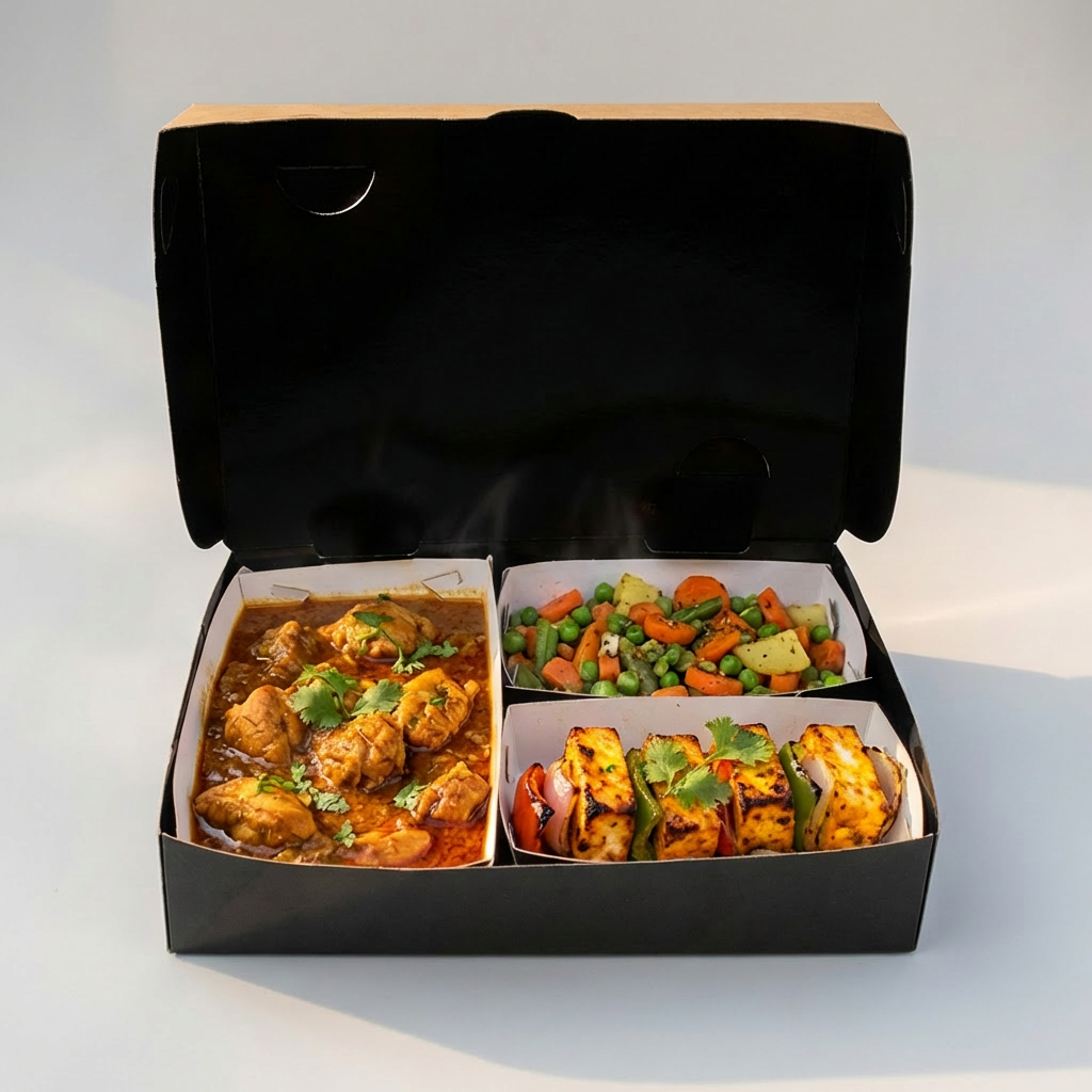 Box Refeição Black Kraft 2000ml com 3 divisórias - PCT 50un