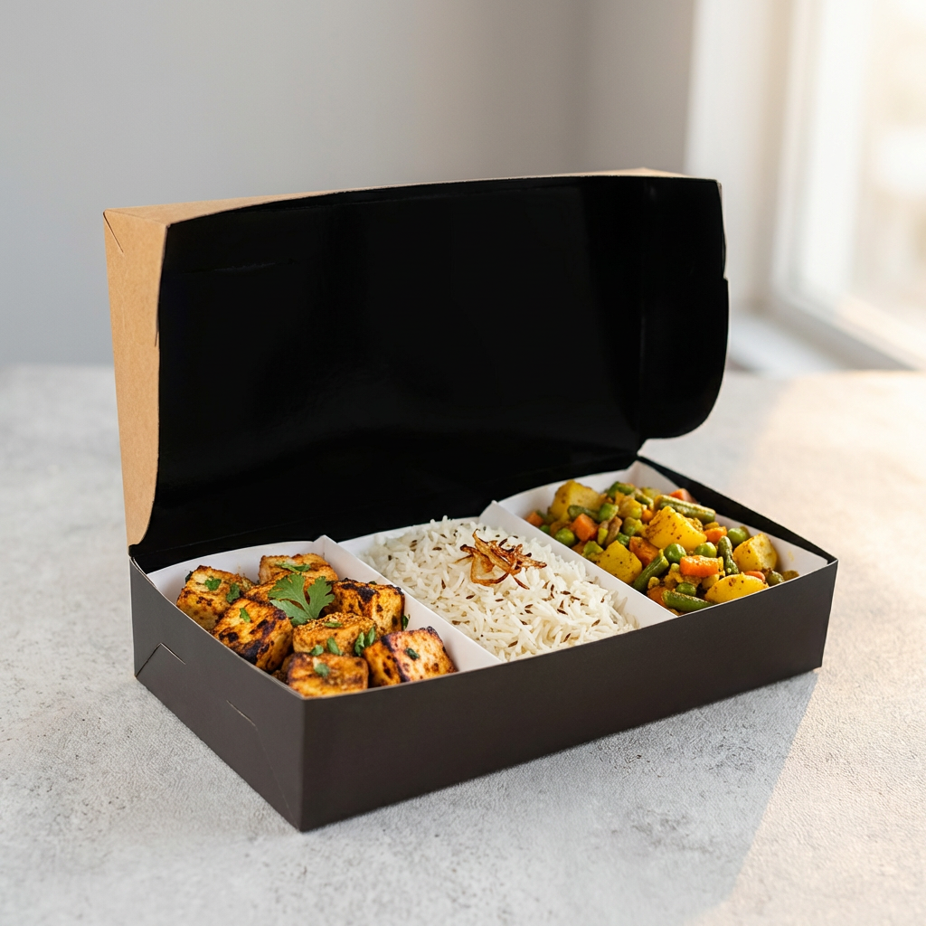 Box Refeição Black Kraft 1800ml com 3 divisórias - PCT 50un