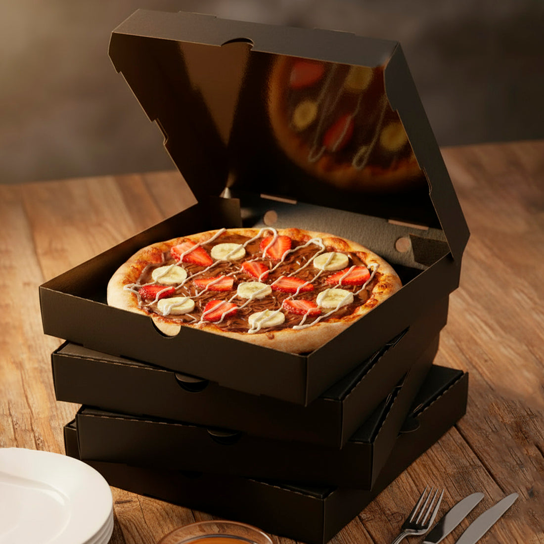 Caixa de Pizza Quadrada Black 20cm - PCT 50un