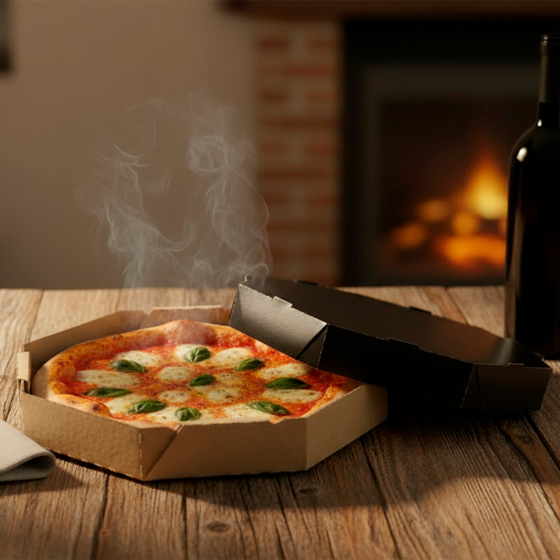 Caixa de Pizza Black com Fundo Laminado Octogonal 20cm  - PCT 50un