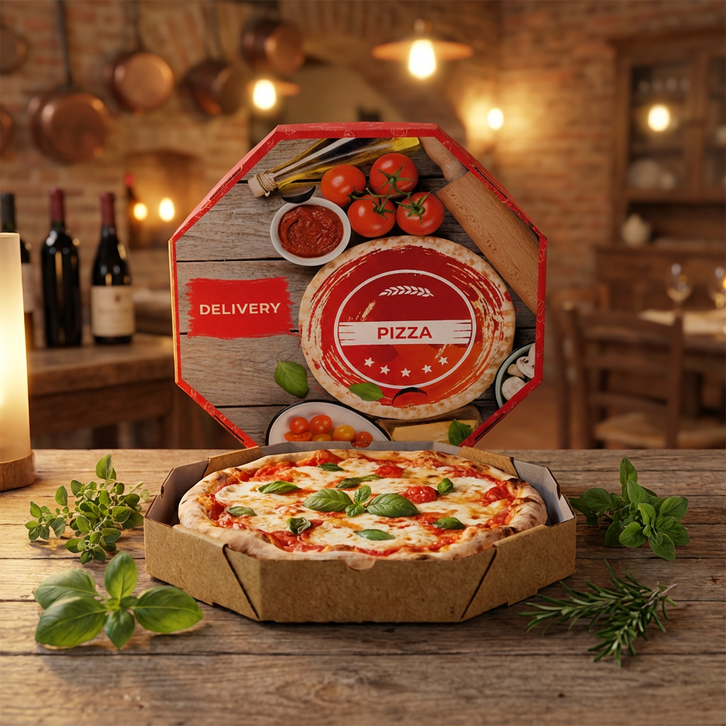 Caixa de Pizza Italianinha com Fundo Laminado Octogonal Contraplacada 40cm - PCT 50un