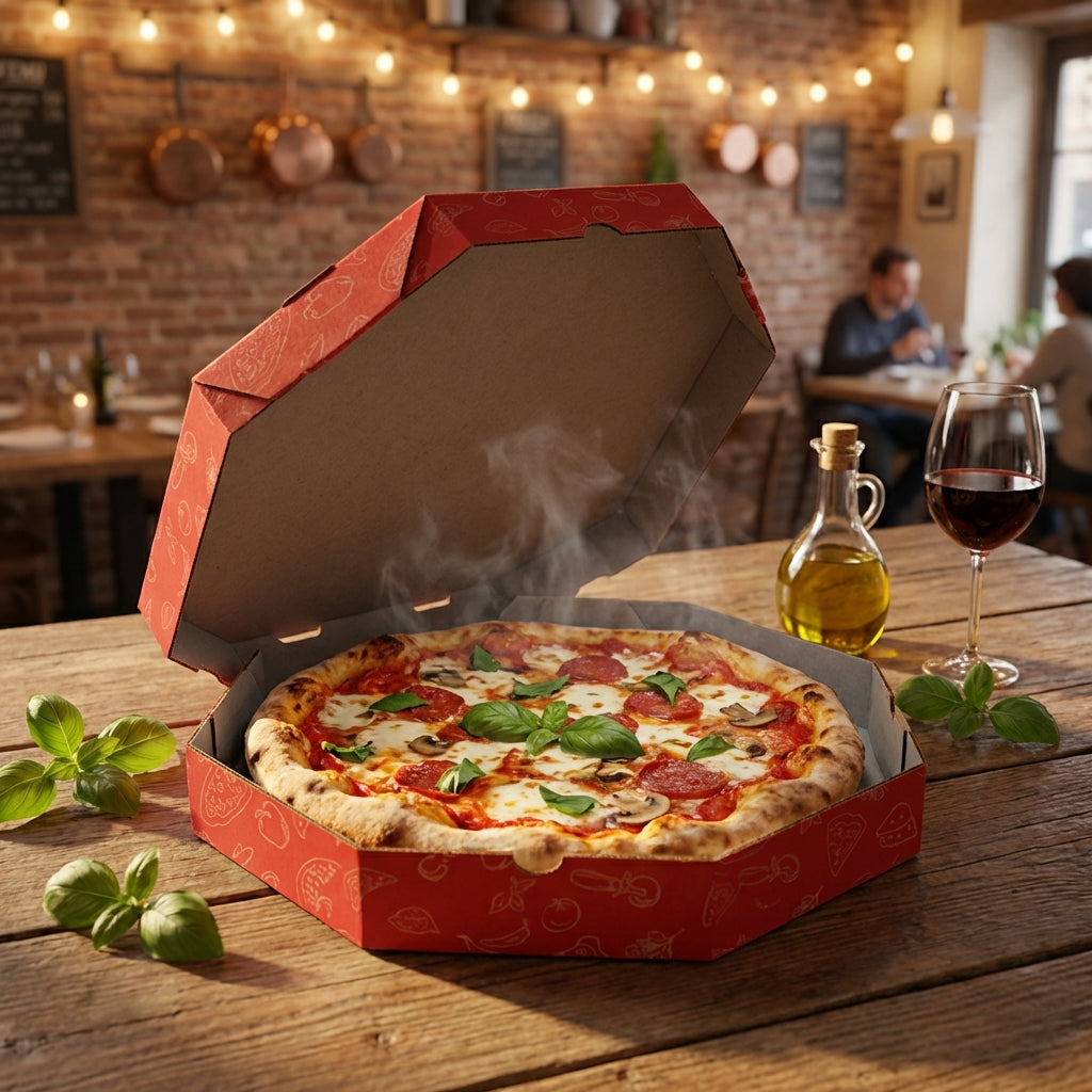 Caixa de Pizza Italianinha com Fundo Laminado Octogonal  Contraplacada 45cm - PCT 50un