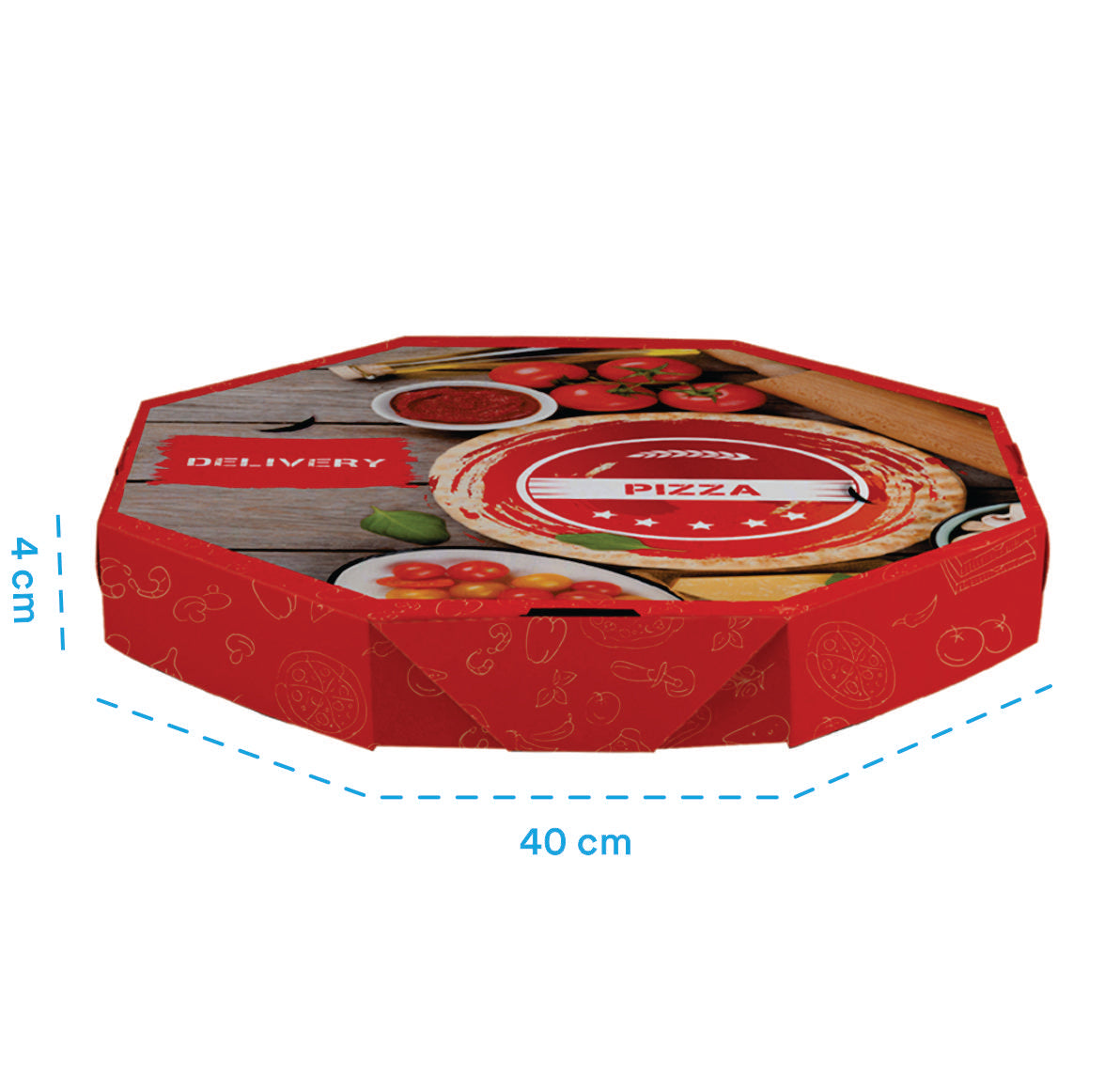 Caixa de Pizza Italianinha com Fundo Branco Octogonal Contraplacada 40cm - PCT 50un