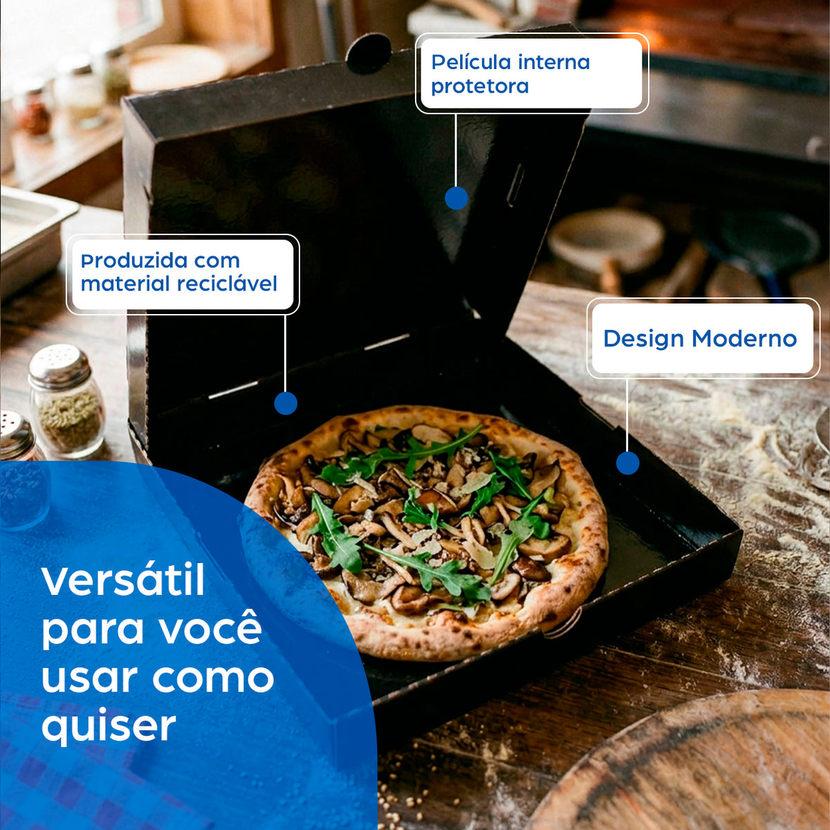 Caixa de Pizza Quadrada Black 20cm - PCT 50un