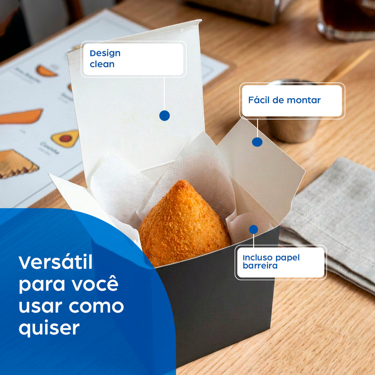Coxinha individual Preta + Papel Barreira - PCT 50un