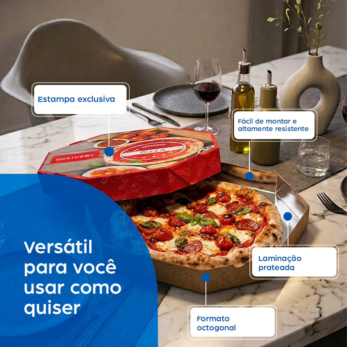 Caixa de Pizza Italianinha com Fundo Laminado Octogonal 35cm - PCT 50un