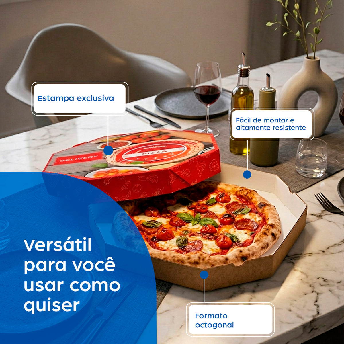 Caixa de Pizza Italianinha com Fundo Branco Octogonal 35cm - PCT 50un