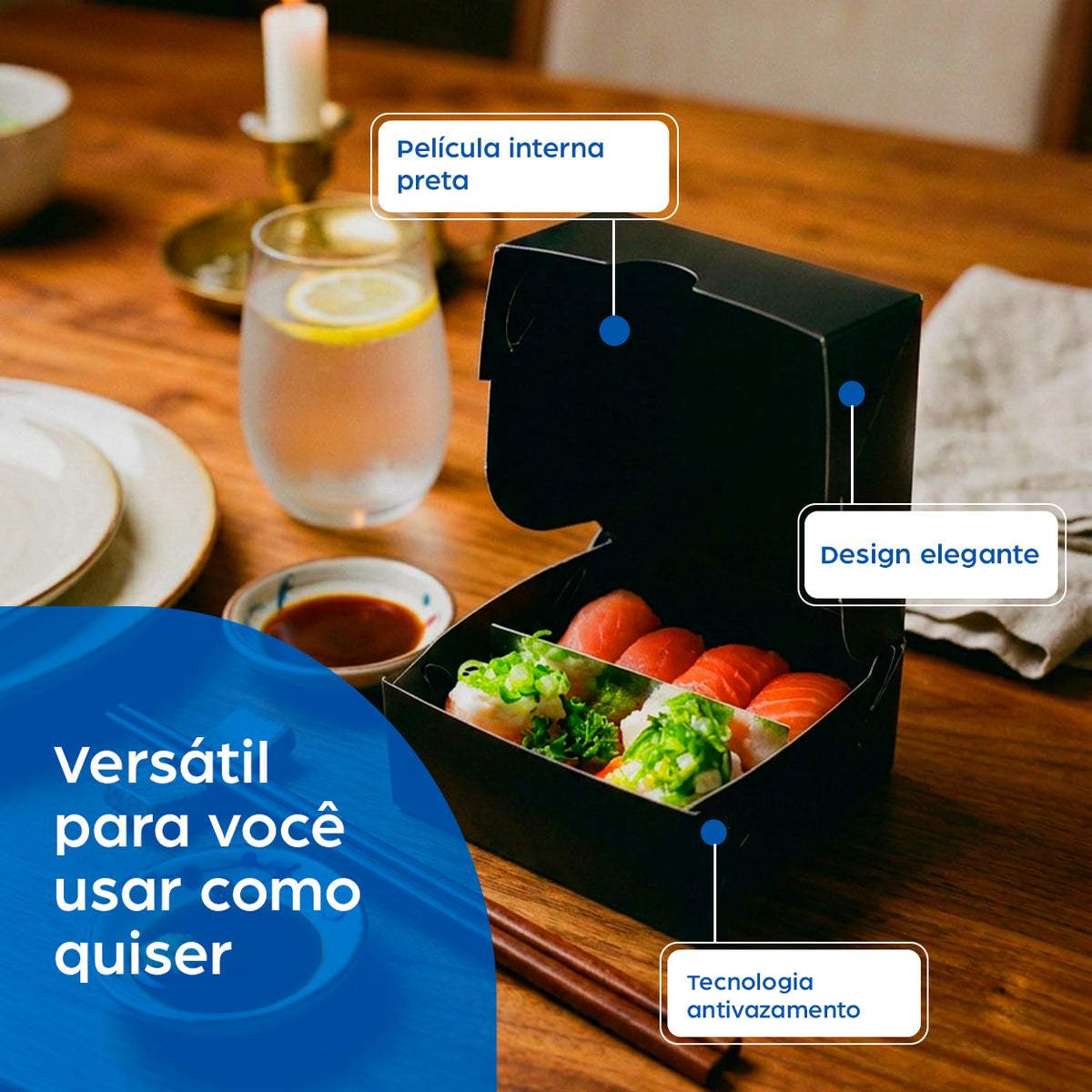 Combinado Oriental Black Quadrado P - PCT 50un