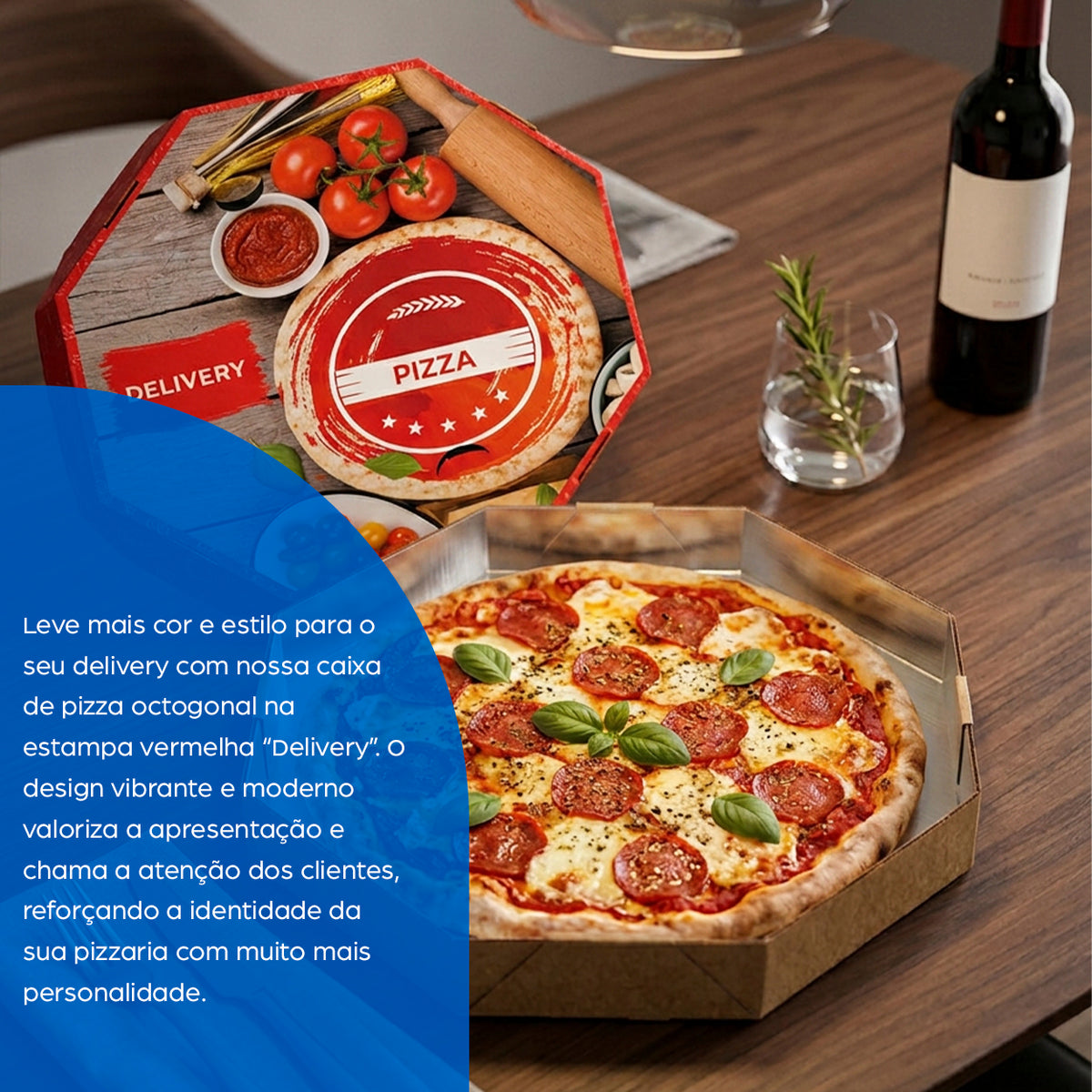 Caixa de Pizza Italianinha com Fundo Laminado Octogonal 35cm - PCT 50un