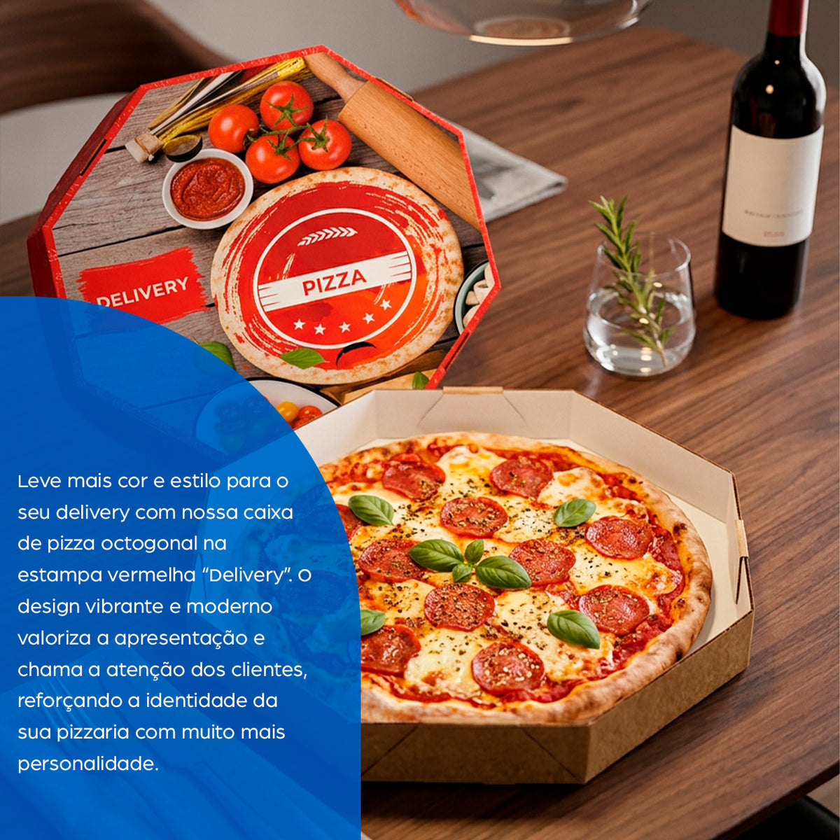 Caixa de Pizza Italianinha com Fundo Branco Octogonal 35cm - PCT 50un