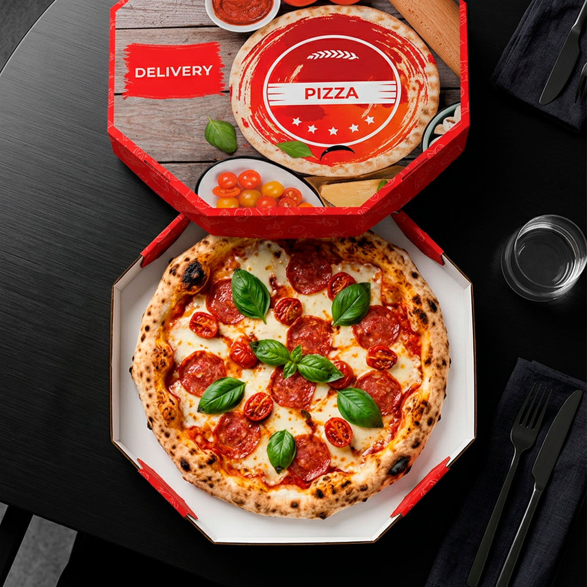 Caixa de Pizza Italianinha com Fundo Branco Octogonal 35cm - PCT 50un