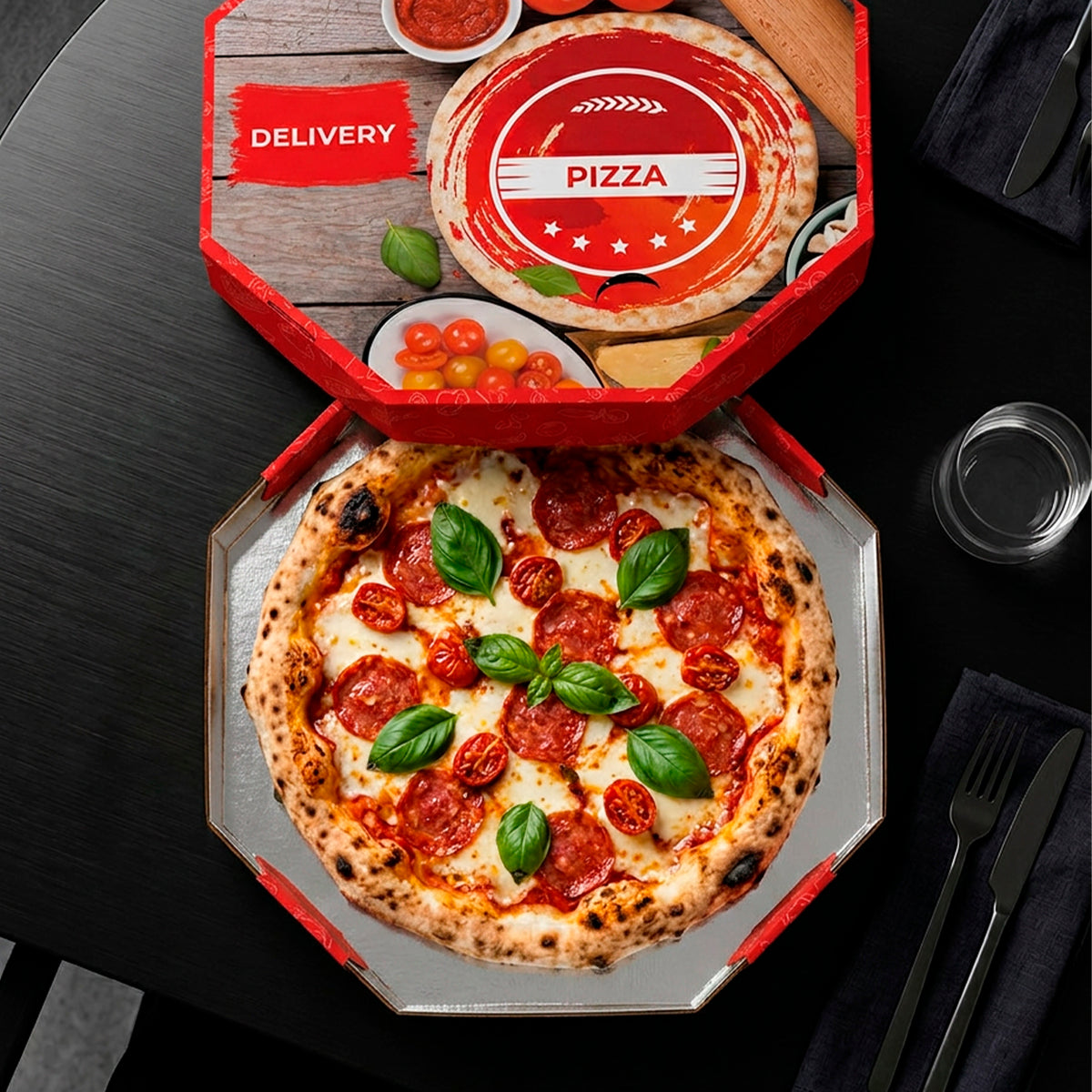 Caixa de Pizza Italianinha com Fundo Laminado Octogonal 35cm - PCT 50un