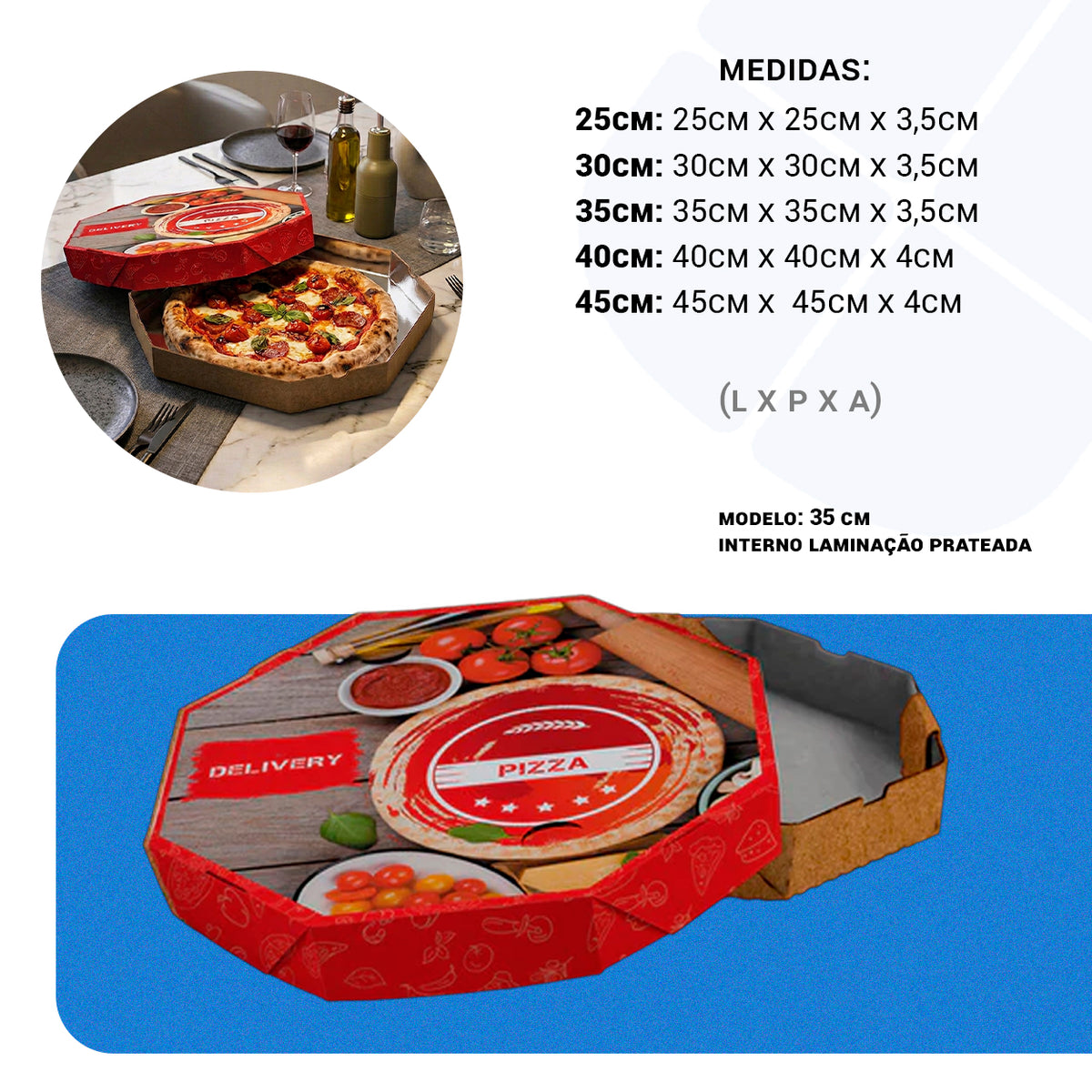 Caixa de Pizza Italianinha com Fundo Laminado Octogonal 35cm - PCT 50un