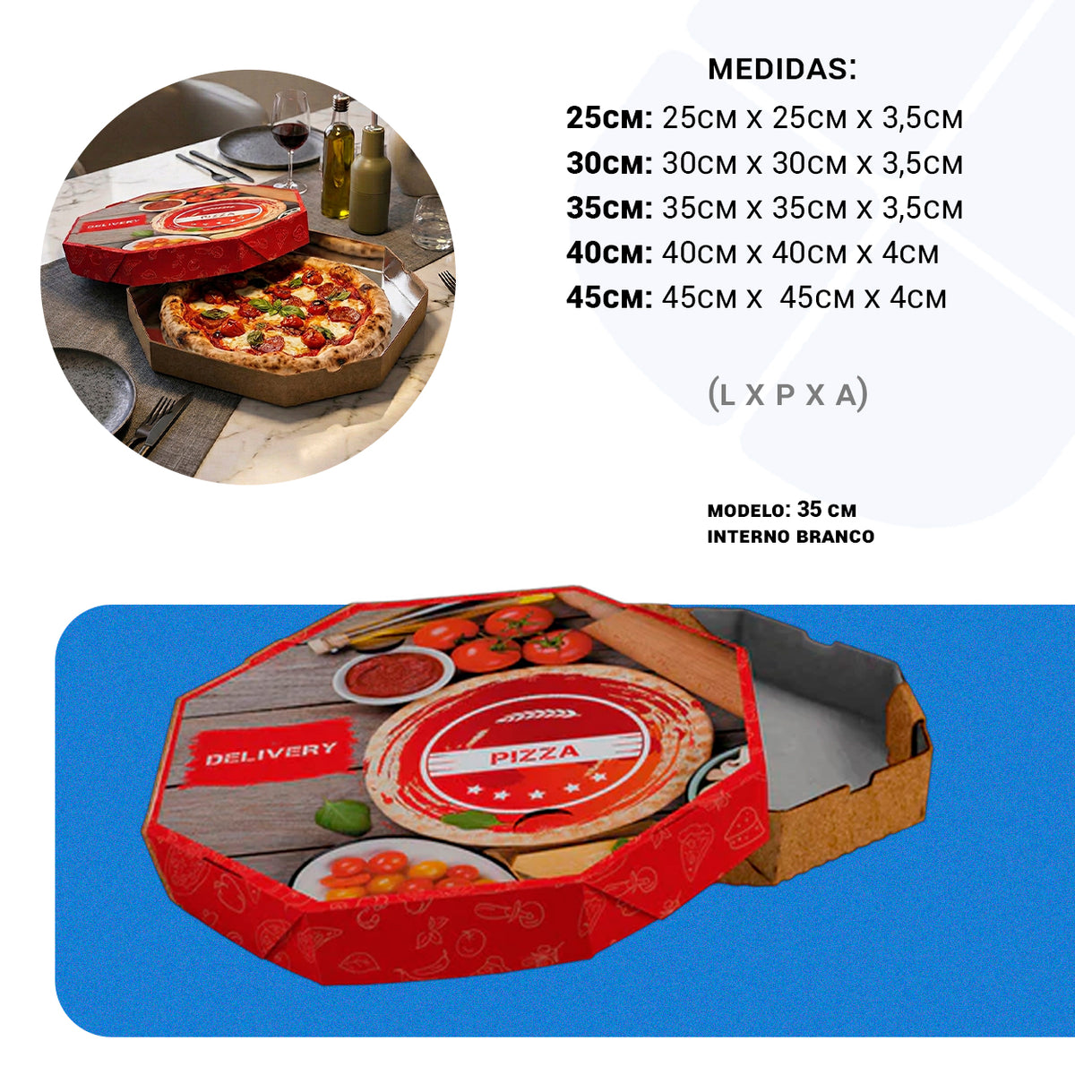 Caixa de Pizza Italianinha com Fundo Branco Octogonal 35cm - PCT 50un