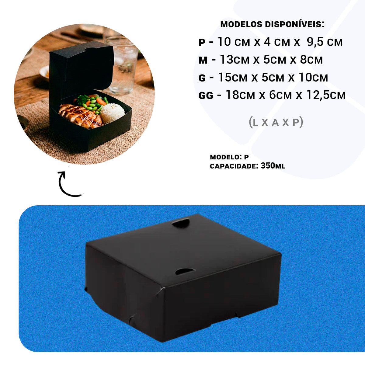 Box Antivazamento Refeição Black 350ml - PCT 50un