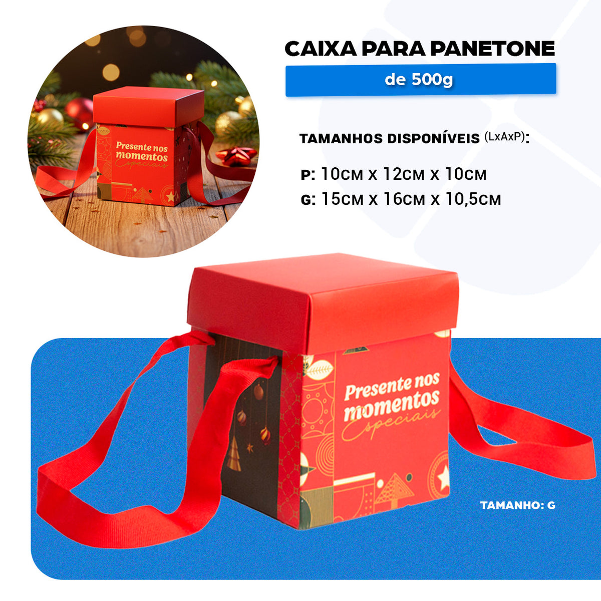 Caixa Premium Com Alça Para Panetone Natalina G - PCT 10un