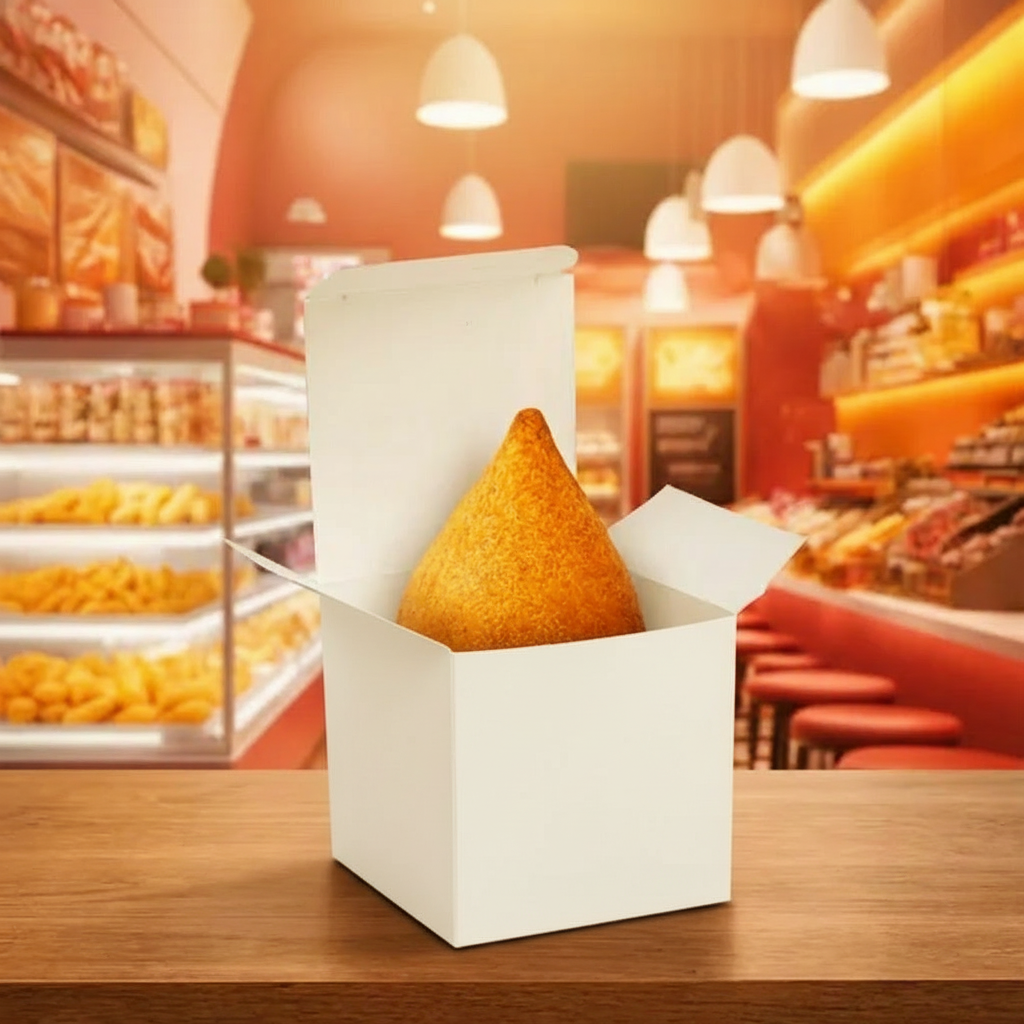 Caixa Para Coxinha Branca + Papel Barreira - PCT 50un