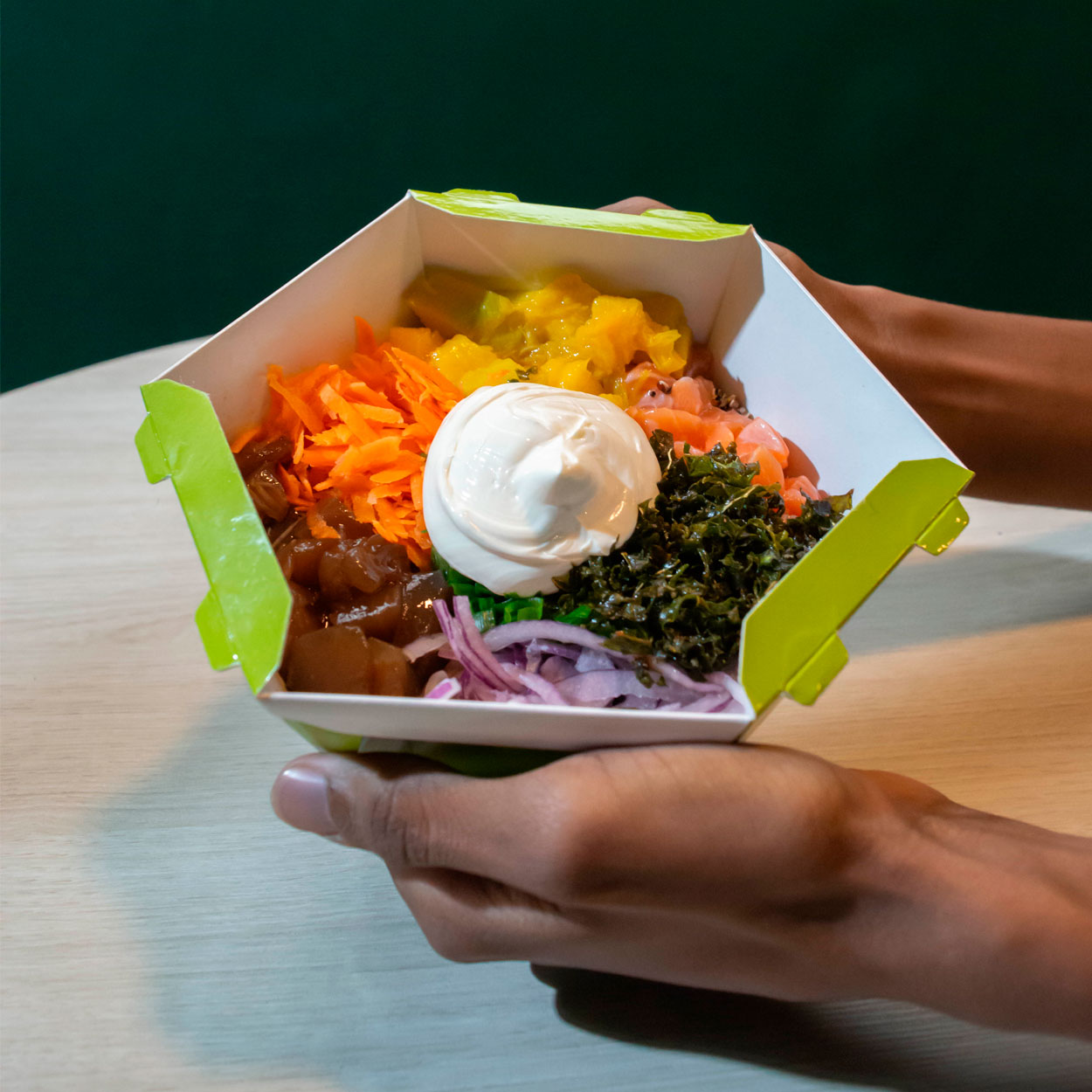 Caixa Para Poke Refeição Verde Turquesa 1000ml - PCT 50un