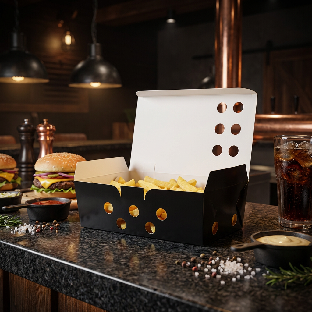 Caixa de Batata Box Com Respiradores Hamburgueria Black G - PCT 50un