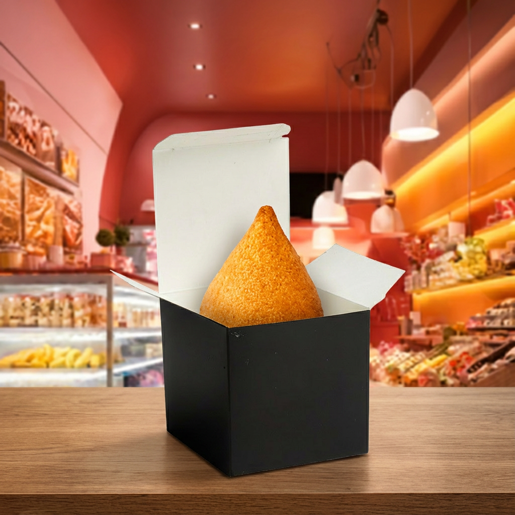 Caixa Para Coxinha Preta + Papel Barreira - PCT 50un