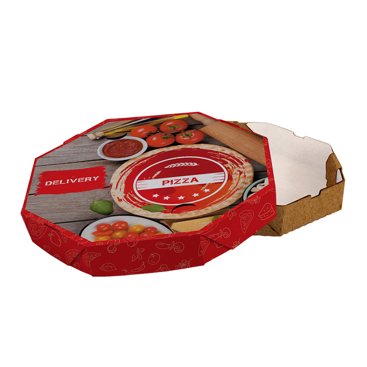 Caixa de Pizza Italianinha com Fundo Branco Octogonal Contraplacada 45cm - PCT 50un
