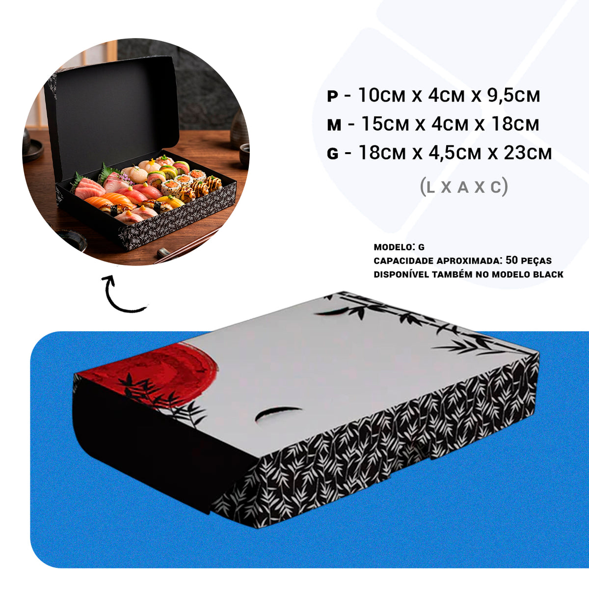 Combinado Oriental Tóquio Quadrado G - PCT 50un