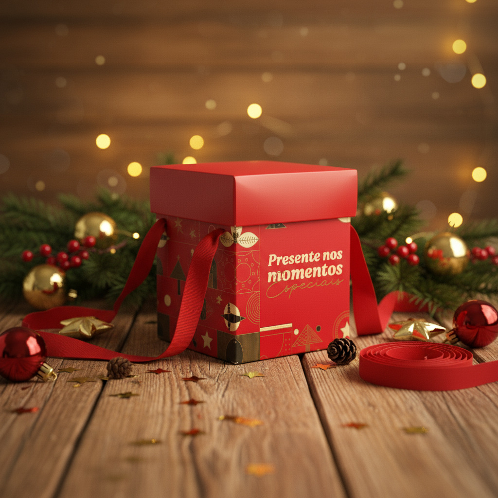 Caixa Premium Com Alça Para Panetone Natalina G - PCT 10un