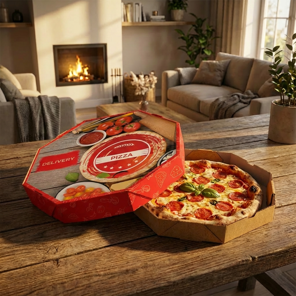 Caixa de Pizza Italianinha com Fundo Branco Octogonal Contraplacada 40cm - PCT 50un